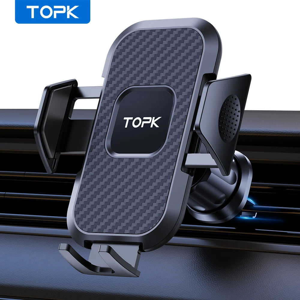 support de téléphone de voiture, support de téléphone universel à verrouillage automatique de mise à niveau topk avec clip à crochet pour grille d'aération de voiture pour iphone samsun