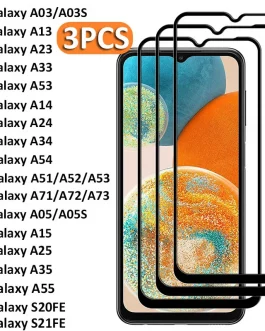 3 pièces verre trempé complet pour samsung galaxy a05 a15 a25 a35 a55 s20fe a03 a13 a53 a72 a71 a51 a54 a14 a34 verre protecteur d'écran